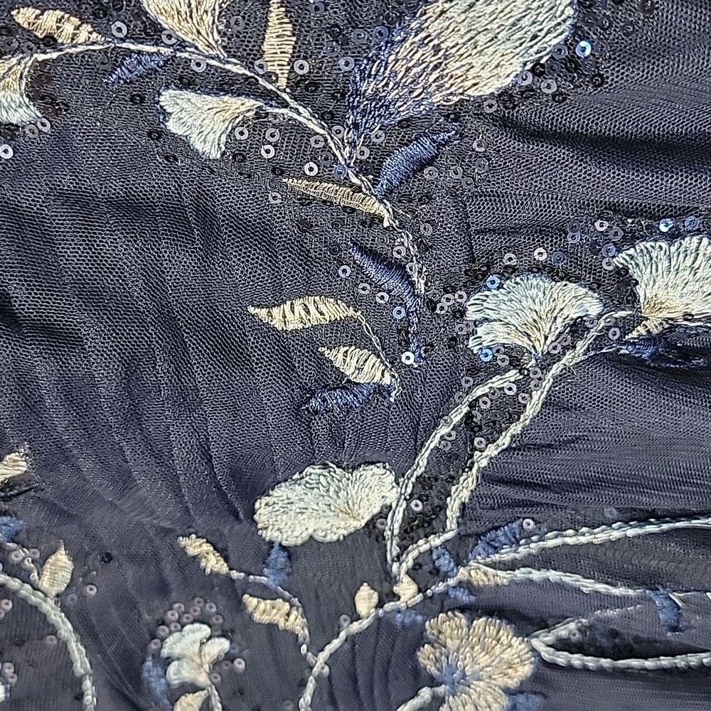 BETSY & ADAM NWT NAVY EMBROIDERED MESH A-LINE OVERLAY GOWN SIZE 12 - Picture 9 of 17